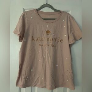 Kate Spade Blush Tee with White Polka Dots, Gems, and Gold Accents